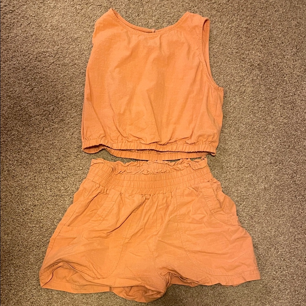 Orange Two-Piece Crop Top & Shorts Set